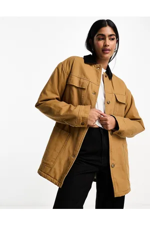 ASOS Canvas jacket with borg lining and cord collar in tan