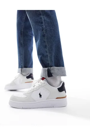 Ralph Lauren Masters Court leather trainer in cream suede mix