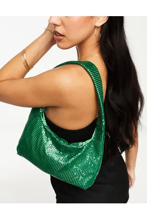 Glamorous mini grab bag in silver metallic woven PU