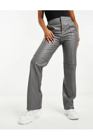 ASOS Faux leather seam detailed straight leg trouser in
