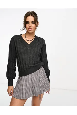 Object Knitted rib v neck jumper in dark
