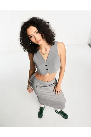 ASOS Co-ord cropped waistcoat in grey mono check