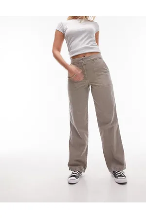 Topshop Hourglass low rise washed straight leg trouser in taupe