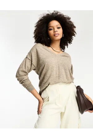 Object V neck jumper in fossil beige melange