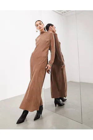 ASOS Long sleeve high neck maxi dress in brown