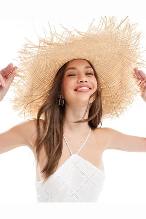 MANGO Straw wide brim hat in beige