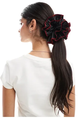 My Accessories Pin stripe oversized scrunchie with contrast piping in black