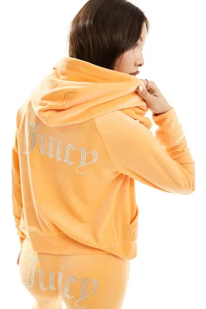 Juicy Couture Diamante velour tracksuit zip hoodie co-ord in papaya