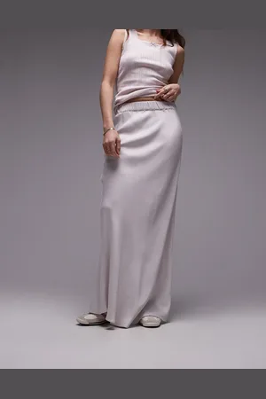 Topshop Satin bias maxi skirt with elastic waist band in marshmallow