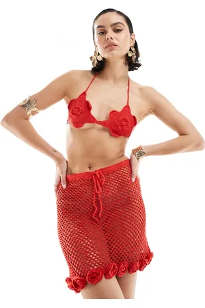 MANGO Crochet co-ord mini skirt with rose hem in