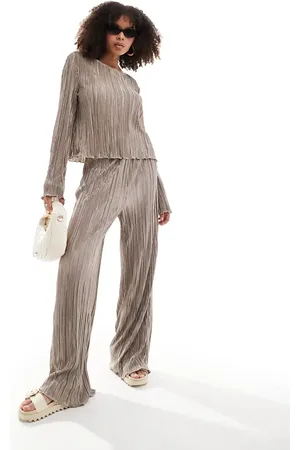 Pieces® Plisse wide leg trouser co-ord in stone