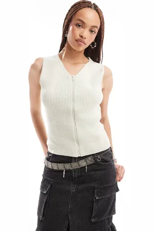 Weekday Siri knitted zip through vest in washed