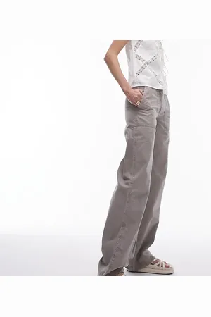 Topshop Low rise washed straight leg trouser in taupe