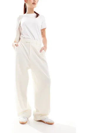 Stradivarius STR low slung tailored trouser in ecru