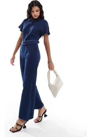 MANGO Belted shorts sleeve jumpsuit in dark