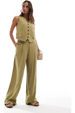 VERO MODA Linen touch pleat front trouser co-ord in olive