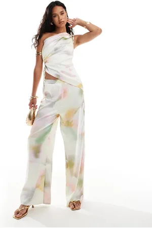 Style Cheat Wide leg trousers in pastel marble print co-ord