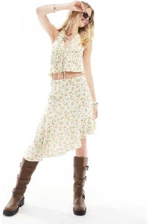 Kiss The Sky Chintz floral asymmetric midi skirt co-ord in