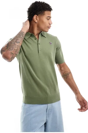 Paul Smith Knitted polo with zebra logo in khaki