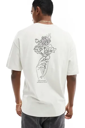 JACK & JONES Oversized t-shirt with flower sketch back print in beige