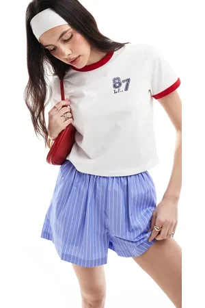Miss Selfridge Graphic baby tee with contrast red tipping in