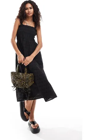 French Connection Shirred broderie midi sun dress in