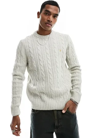 Farah Tassotti cable knit wool jumper in off