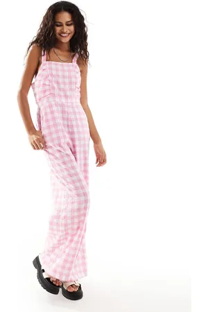 Monki Sqaure neck jumpsuit with front ruching in gingham