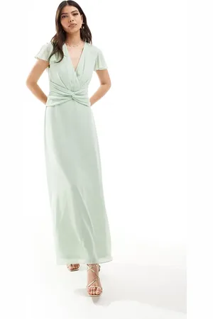 TFNC Bridesmaid wrap front maxi dress in fresh mint