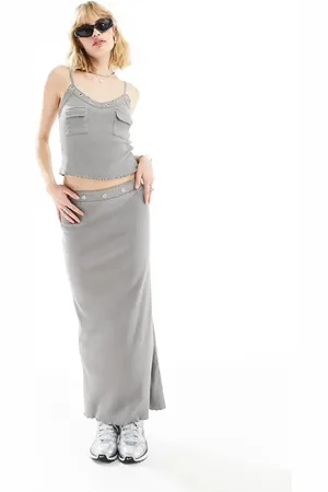 COLLUSION COLLUSON eyelet detail washed maxi column skirt in