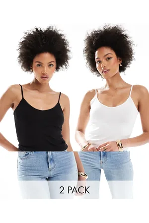 VERO MODA 2 pack jersey cami tops in black and white