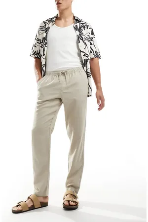 Threadbare Cotton linen trousers with elasticated waist in stone