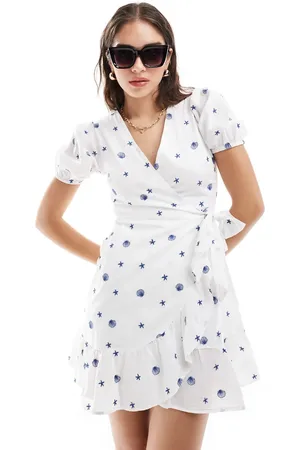 New Look Shell embellished wrap mini dress in