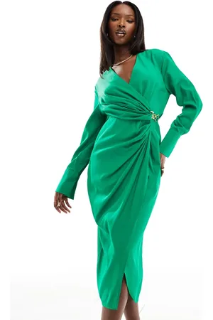 Ax Paris Wrap clasp detail midi dress in bright