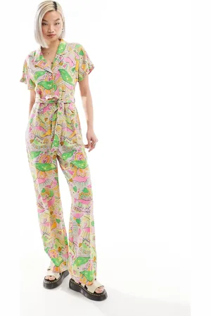 Monki Tie waist jumpsuit in abstract hearts print