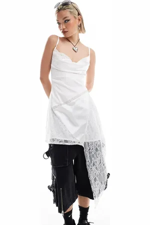 COLLUSION Satin jacquard and lace deconstructed mini slip dress in ivory