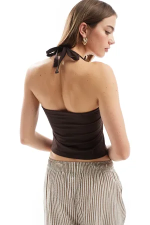 Threadbare Halter neck top in chocolate