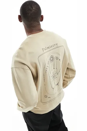 Only & Sons Boxy fit sweater with hamsa hand back print in beige