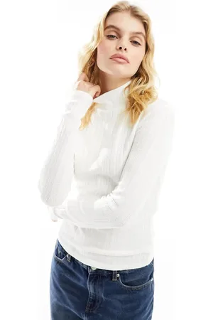 MANGO High neck pointelle detail top in