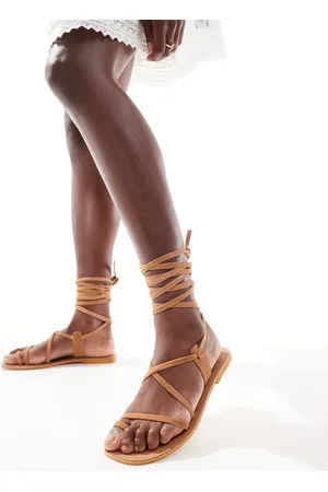 ASOS Finland leather strappy toe-loop flat sandals in tan