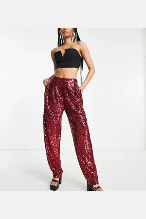 ASOS ASOS DESIGN Tall sequin slouchy trouser in ruby