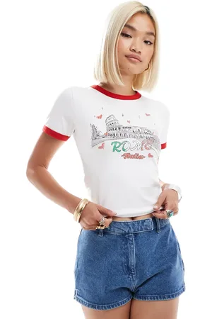 Reclaimed Baby ringer t-shirt with rome print in