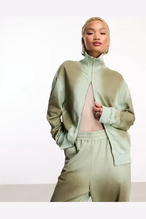 COLLUSION Washed oversized funnel neck sweat in khaki