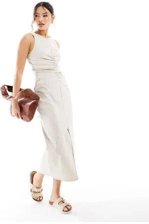 River Island Ruched detail dress in beige