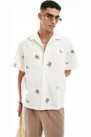 SELECTED Revere collar shirt with all over applique flowers in cream