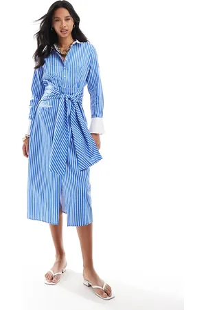 French Connection Alexis cotton midi shirt dress in white and stripe