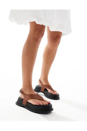 Truffle Collection Chunky t-bar strap sandals in tan