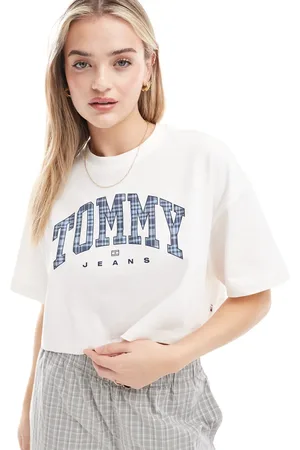 Tommy Hilfiger Oversized crop tartan logo t-shirt in
