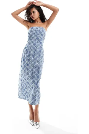 Amy Lynn Textured denim bandeau midi dress in midwash