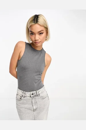 ASOS Racer hotfix bodysuit in charcoal